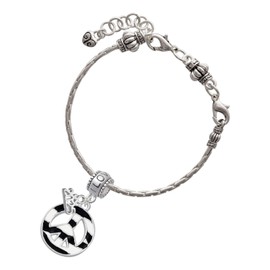 Delight Jewelry Silvertone Large Zebra Print Peace Sign - I Love You/Love You More Charm Beads (Set of 2)