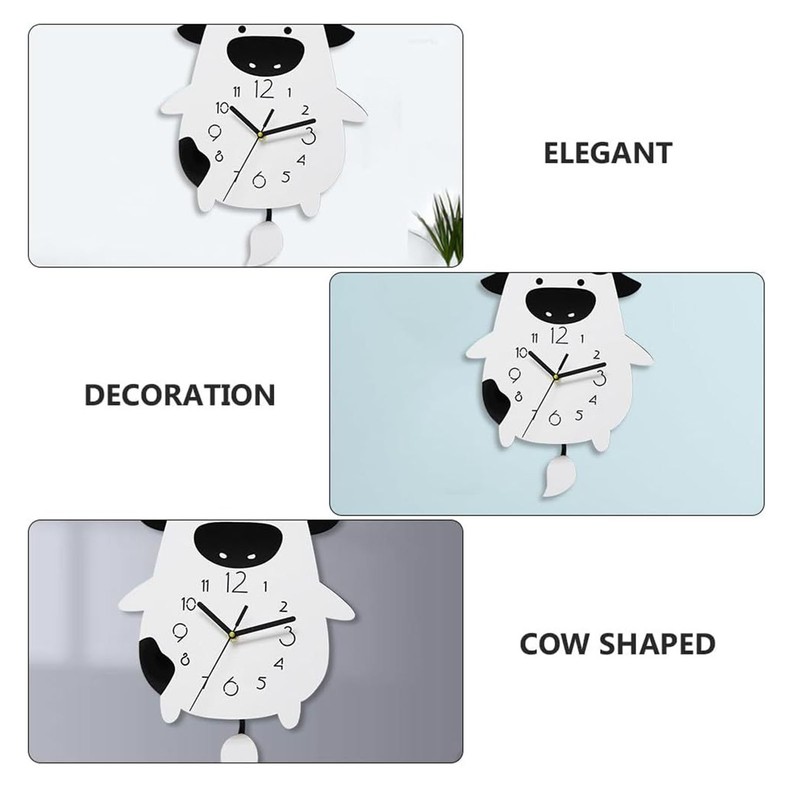 Acrylic Wall Clock Cartoon Cow Shape Silent Movement Decorative Swinging