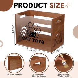 Beeveer Large Cat Toy Basket Cat Toy Box Wooden Storage Bin with Acrylic Board Storage Box for Puppy Toys Pet Food and Accessories Organizer Holder Basket for Living Room Area(Brown, Cat)