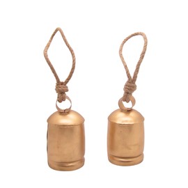 Rustic Christmas Hanging Cow Bells, Hanging Christmas Decoration, Unique Festive Home & Office Decor, 6 Inches Tall, Set of 2