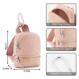 WOZEAH Mini Backpack Keychain for Women,Small Change Pouch Coin Purse with Zipper for Key Card Lipstick Headset Cosmetics Bag（N Pink）