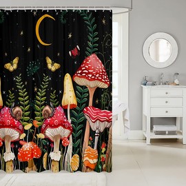 Kids Mushroom Waterproof Shower Curtain Natural Wild Fungus Bath Shower Curtain for Kids Boys Girls Plants Shower Curtain Butterfly Shower Curtain with Hooks 72x72 Inch
