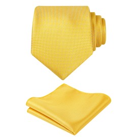 Alizeal Mens 8cm Solid Color Necktie and Hanky Classic Business Wedding Formal Tie with Pocket Square Set, Yellow Plaid