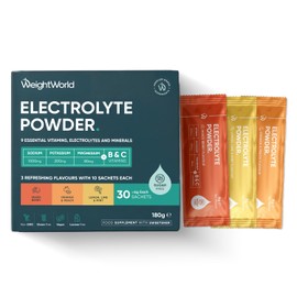 Electrolytes Sachets 1280mg - Pack of 30 - Sugar-Free - 1000mg Sodium, 200mg Potassium & 80mg Magnesium - 6 Vitamins (C, B1, B3, B5, B9 & B12) - 3 Delicious Flavours - Vegan Electrolyte Powder Sachets