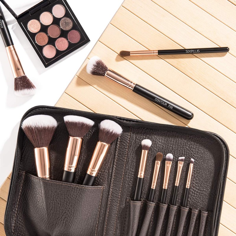 Noble Gold Makeup Brush 11 Piece Set With Brown Cosmetic