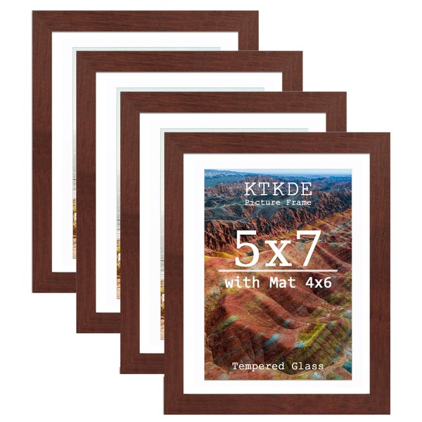 KTKDE 5x7 Picture frame Set of 4,Wine red Wood Grain