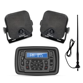 Herdio Marine Radio and Speakers Bluetooth System,Car AM/FM Radio Stereo Receiver + 4 Inches Marine Seakers+Marine Antenna, for Golf Cart UTV ATV Motorcycle Boat Heavyduty Powersports Car Vehicles