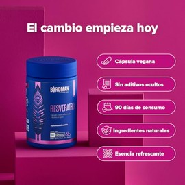 Birdman Resveratrol 300 mg  Antioxidante Natural  Frmula Limpia Sin Aditivos  Cpsula Vegana  Esencia Refrescante  Suplemento Alimenticio para Hombre  