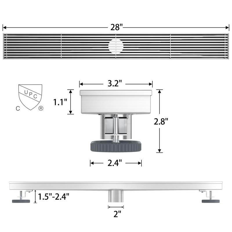 Sharpeye 28 Inch Linear Shower Drain with Removable Wedge Wire