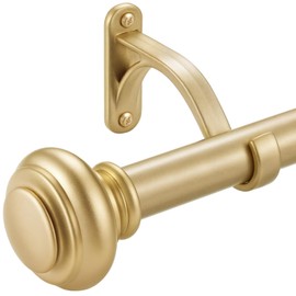 72-144 Inches Curtain Rods for Window, Vimayta 1 Inch Diameter Drapery Rod with Resin Finials, Ideal Adjustable Heavy Duty Single Curtains Rod for Bedroom, Living Room Decoration, Warm Gold