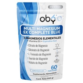 Oby Magnesio Complex 5 tipos: Citrato de Magnesio, Glicinato, Treonato, Taurato, Malato, Vitamina D3 y Espirulina Azul - Alta Pureza, Biodisponibilida
