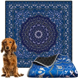72 x72 - Washable Pee Pads for Dogs, Reusable Puppy Pads Super Absorbent Leakproof Dog Training Pads, Non-Slip Potty Pads for Floor, Crate, Couch, Oriental Persian Rug Print (72 x 72 Blue)