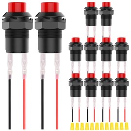 MKBKLLJY 12Pcs Self-locking Switch 12mm Mini Latching Push Button on Off Switch AC 250V/1.5A 125V/3A with Locked Terminal Wires and Wiring cap,Micro Round Push Button Switch 2Pin 12v for PC,Table Lamp