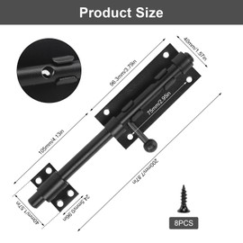 Door Bolt Black Bolt Stainless Steel Bolt Lock Sliding Bolt Gate Lock Lockable Garden Gate Lock for Doors Windows Fences