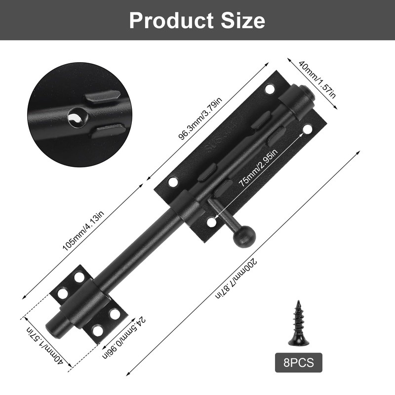 Door Bolt Black Bolt Stainless Steel Bolt Lock Sliding Bolt