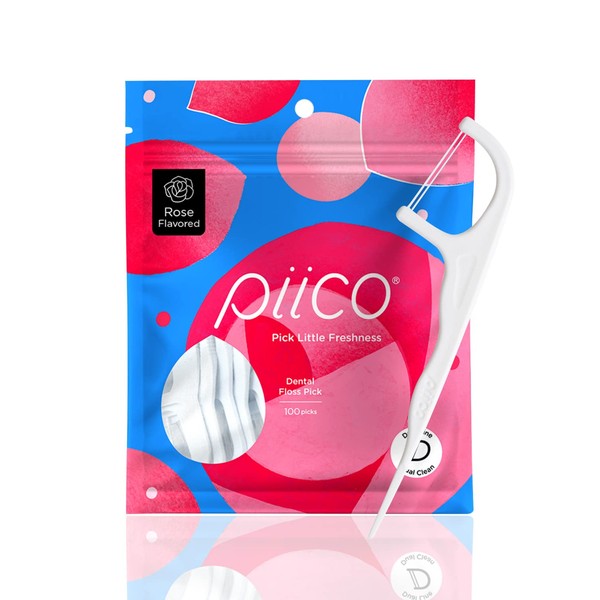PIICO Piico Rose Floss Picks with Xylitol, 100 Counts, Unbreakable