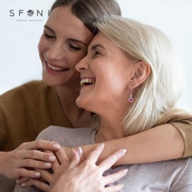 Rose Red Drop Earrings for Women Dangling, Sterling Silver Dangle Earrings with Cubic Zirconia, Hypoallergenic Dangly Drop Earrings for Women Jewellery Gift for Birthday Christmas