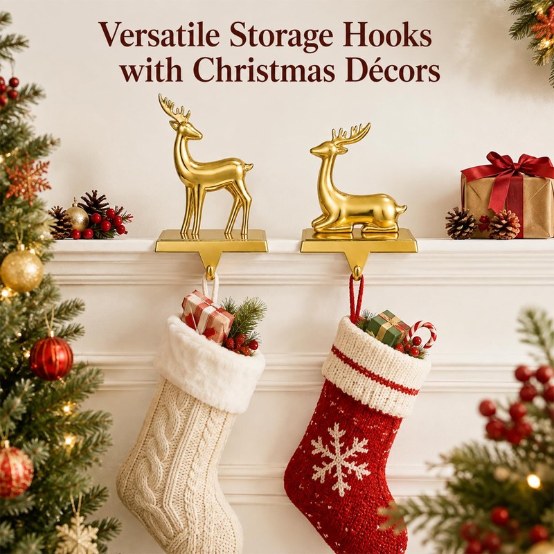 2PCS Christmas Stocking Holders for Mantle, Stocking Hangers for Mantel