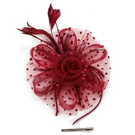 fghuim Women's Organza Church Kentucky Derby British Bridal Tea Party Wedding Hat Feather Hair Clip Fascinators Hat (Burgundy)