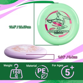 FRISBEE Freestyle Disc 160g, 10.5 Inch, Durable and Flexible PE for Outdoor Beach, Family Fun (Green(2Pack))