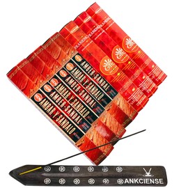 Frankincense & Amber Sandal from Hem Bundled with ANKCIENSE Incense Holder Bundle, Variety Pack of 120 Sticks.