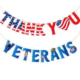 Banner de agradecimiento para veteranos, bandera americana del día del trabajo, decoración de fiesta del ejército, decoración de fiesta patriótica para el día de los veteranos, día de los Caídos (rojo blanco azul)