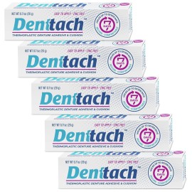 Denttach 5 Pack Denttach Seven Day Hold Thermoplastic Denture Adhesive .71 Oz.