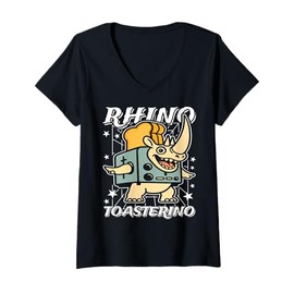 Womens Rhino-Toasterino Funny Italian Brain Red Gen Z Meme V-Neck T-Shirt