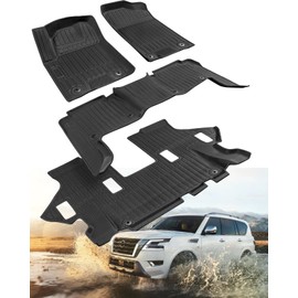 4PCS for Nissan Armada/Infiniti QX80 Floor Mats Cargo Liner 2019-2024 Rubber Third Row Carpet All Season Weather Protector Waterproof Anti-Slip Tech Automotive 2020 2021 2022 2023 Car Accessories
