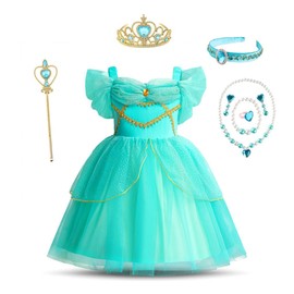 Lito Angels Princess Jasmine Fancy Dress Up Costume for Kids Girls Birthday Party Tulle Skirt with Headband & Accessories Age 12-18 Months