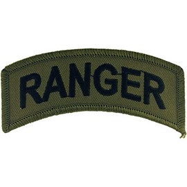 United States Army Ranger Tab Patch, Subdued Woodland/Green, with Iron-On Adhesive