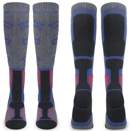 KOOOGEAR 2 Pairs Merino Wool Ski Socks Men,Thermal Knee High Ski Socks Men UK 9-12,Winter Warm Anti Blister Cushioned Athletic Socks for Skiing,Snowboard,Trekking,Camping