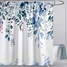 LIVETTY Blue Shower Curtains 180x180cm Drop Fabric Shower Curtain for Bathroom Quick-Drying Kitchen Curtains Machine Washable with 12 Hooks-Multi-Color