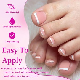 168pc White French Tips Press on Toenails Women Fake Toe Nails with Glue Tabs, French Fake Toenails Press on Nails Toes Acrylic Nail Tip Short Square Glue Toenails Stick Artificial Toe Nail Press-ons