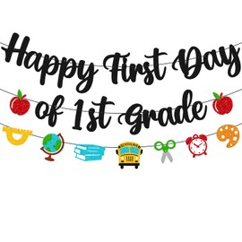 Jiinxunn Happy First Day of 1st Grade Banner, Welcome Back to School Decorations, Watch Out First Grade Here I Come Theme Classroom Decor Class Office Party Supplies