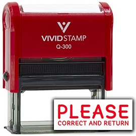 Vivid Stamp Please Correct and Return Self Inking Rubber Stamp (Red Ink) - Q-300