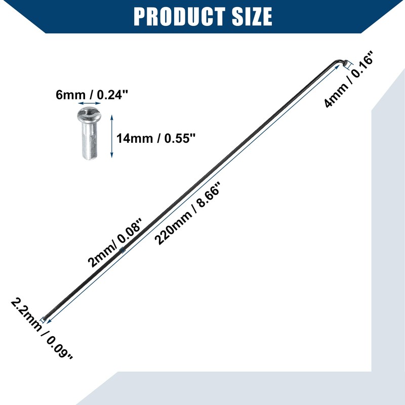 Hihaha Bicycle Steel Spokes 14G Bike Spoke 220mm Length with