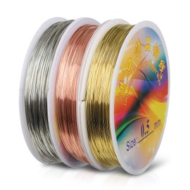 Hyber&Cara Beading Wire, 60m x 0.5mm Craft Wire, Silver/Gold/Rose Gold Copper Wire for Crafts and Jewellery Making
