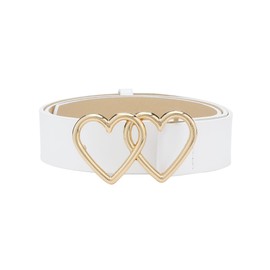 Elerevyo Women's Belt Double Heart Snap Buckle Fashion Casual Decorative Belts for Dresses Blouse 107x3.3cm/42.1x1.3 White