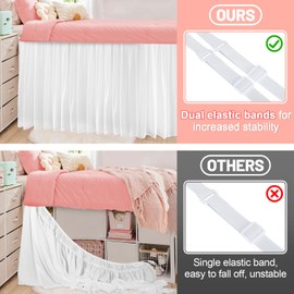 Dorm Bed Skirt for Twin-XL - 36" Drop College Dorm Room Bed Skirt, Pre-Shrunk Fabric Long Bed Skirt, Cute Ruffled Style Dorm Essentials for Students Girl Decoration & Hide The Clutter (White)