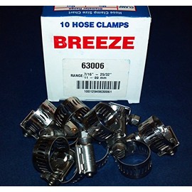 BREEZE CLAMP 63006 7/16" to 25/32" Grade Hose Clamp (10 Pack), Stainless Steel
