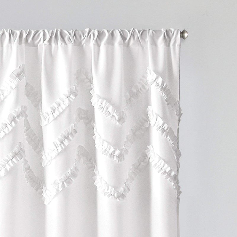 CHF Chevron Ruffle Single Curtain Panel, 95-inch, White