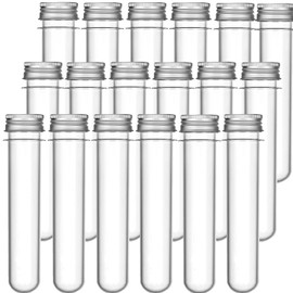 20PCS Plastic Test Tubes, 40ml Clear Test Tubes with Silver Screw Aluminum Caps, for Science Party, Gumball, Candy, Bath Salts, 25 x 140mm