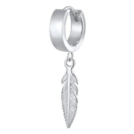 Kuzzoi Men's Hoop Earrings Feather, Single Hinge Hoop Earrings (13 mm) Round, Earring for Men in Boho Style, 1 Piece Hoop Earrings Made of 925 Sterling Silver, High-Quality Hoop Earring for Men,