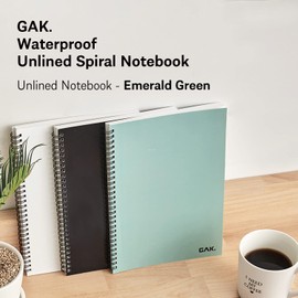 GAK. Stone Paper Notebook | No Lines Spiral Notebook Waterproof Sheet Aesthetic Journal for Note Taking | Notebooks for Work & Aesthetic School Supplies | Large Size, Black (7.2”x10.1”, 50 sheets)