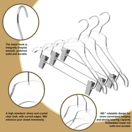 Quality Lucite Acrylic Clear Skirt Pants Trousers Bottom Hangers - 5-Pack with Adjustable Metal Clips - Made of Clear Acrylic for a Luxurious Look and Feel with Swivel Hook - Chrome