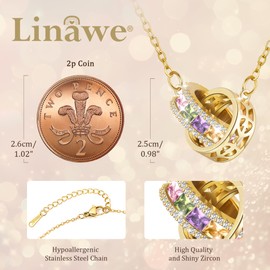 Linawe Dainty Gold Moissanite Necklace for Women Trendy, Imitation Diamond Crystal Birthstone Rhinestone Circle Pendant Necklace, Cute Cubic Zirconia Simple Necklaces Everyday Jewellery