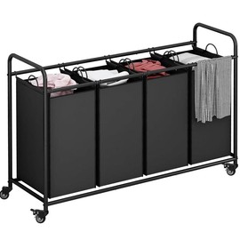 Linzinar 4 Bag Laundry Basket, Sorting Machine Laundry Basket Cart(decibel low), with Rolling Lockable Wheels and Detachable Waterproof Bag Black Friday - Color: black