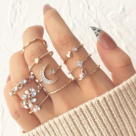 Boho Gold Stackable Rings for Women Trendy Knuckle Joint Finger Knuckle Nail Ring Sets Simple Star Moon Stack Preppy Statement Rings Cute Stuff Jewelry (B-2)