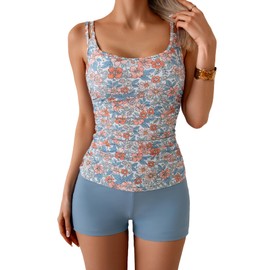 Eomenie Women's Swimsuit Tankini Set Modest Tummy Control Slimming Bathing Suits Two Piece Swim Suit with High Waisted Short